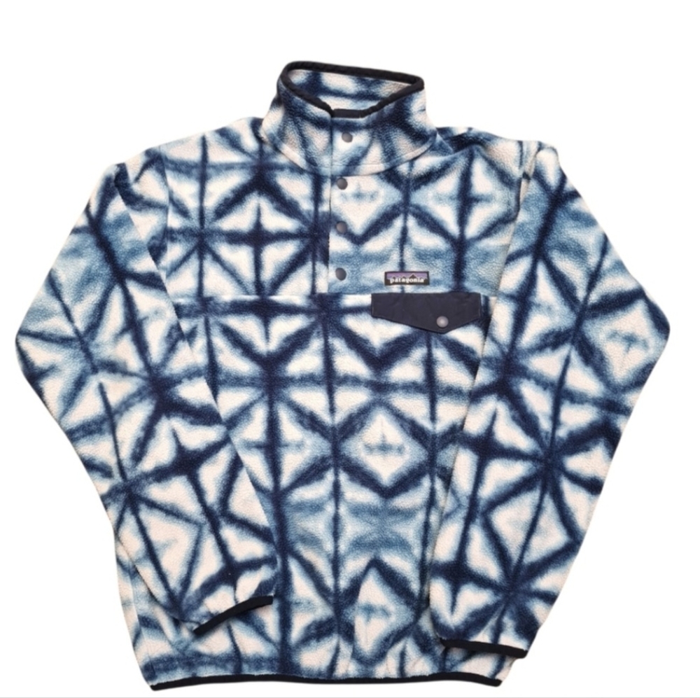 Patagonia Synchilla Snap-T Blue Diamond Shibori Tie Dye Fleece Pullover Womens S